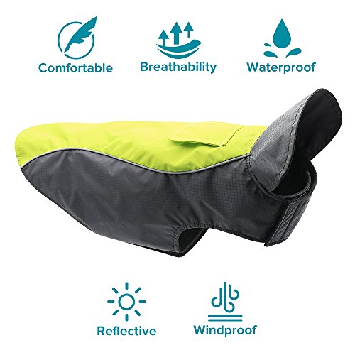 Vizpet Dog Raincoat Waterproof Coats,Dog Jacket High Visibility Warm Vest Dog Clothes for Small Medium Large Dogs(Green-XXL) - size: Green-XXL
