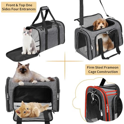 Soft-Sided Cat/Dog/Pet Carrier, Collapsible Pets Travel Carriers for Big Cats/Small Dogs with Shoulder Strap & Removable Mat, Mesh Puppy Carry Bag, Up to 16 Lbs, TSA Airline Approved(Dark Grey) - color: Dark Grey, size: 17"L x 11"W x 11"H
