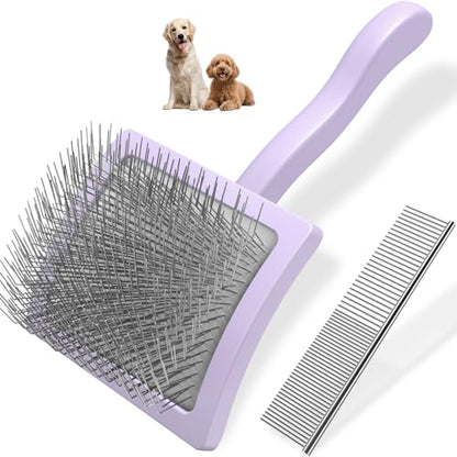 2PCS Slicker Brush for Dogs & Pet Comb,Professional Dog Grooming Brush (Goldendoodles,Poodles,Labradoodles) with Extra Long Pins to Effectively Remove Tangles, Knots and Mats (Light Purple, Large) - color: Light Purple, size: Large