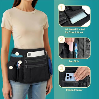 Multi-Pocket Waitress Apron: Adjustable Half Apron for Servers, Waiters, and Kitchen Staff, Ideal for Restaurants, Bistros, and Kitchens, Black