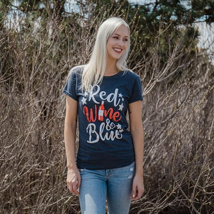 Womens Patriotic T Shirts Funny Fourth of July Tees for Women on Independence Day - color: Heather Navy - Red Wine Blue, size: X-Large