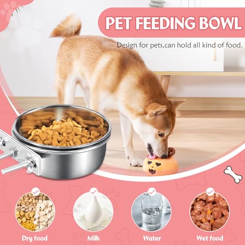 Large 2 Packs Hanging Water Bowls for Dog Crate Stainless Steel Kennel Water Bowl No Spill Adjustable Dog Water Dish for Medium Large Dogs Huge Pets (7.1 * 4.3”& 6.3 * 2.3”) - size: 2 packs 7.1 * 4.3" & 6.3 * 2.3"