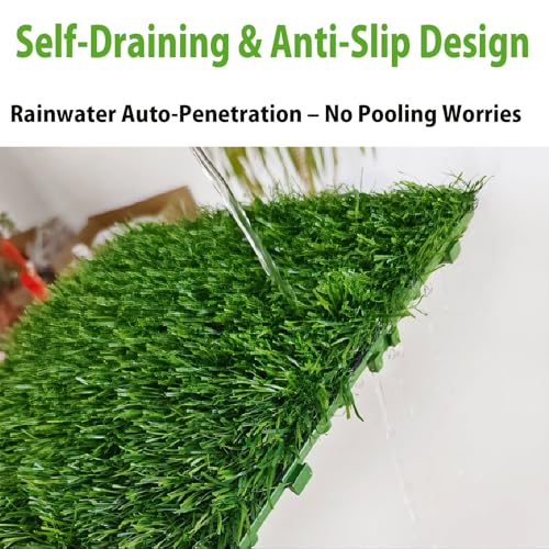 Interlocking Artificial Grass Tiles Self Draining Fake Turf Squares for Patio Balcony Outdoor Flooring Dog Potty Mat Indoor Deck Garden Green 9pcs - size: 9pcs