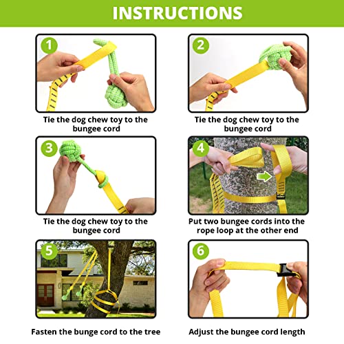 Dog Hanging Bungee Tug Toy for Two Dogs: Interactive Tether Tug-of-War for Pitbull Small to Large Dogs to Exercise - Durable Retractable Tugger Dog Rope Toy with 2 Chew Rope Toys - size: X-Large-Yellow-for 2 Dogs