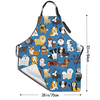 Dog or Paw Apron - 33" x 28" Large with 26" Waist Ties, Lightweight, with 2 Pockets for Your Cooking Essentials - style: Dog and Puppy