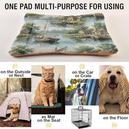 Harbor Pattern Pet Bed Mat for Dogs and Cats, Soft Washable Crate Pad with Non-Slip Bottom, Cozy Bed Cushion for Small Medium Large Pets, 24x36 Inch - size: Medium