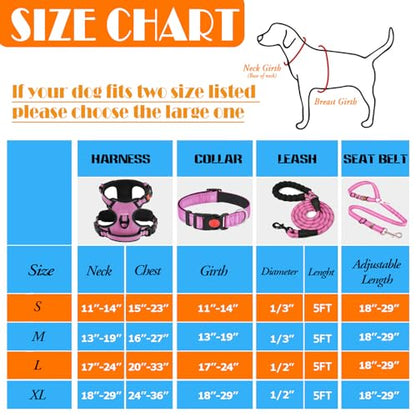LOBEVE No Pull Dog Harness, Collar & Leash Set | Includes Dog Seat Belt, Collapsible Bowls & Poop Bag Dispenser. Ideal for Training, Walking, Hiking. Fits Small to Large Dogs(Pink-XL) - color: Pink, size: X-Large
