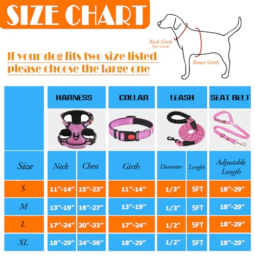 LOBEVE No Pull Dog Harness, Collar & Leash Set | Includes Dog Seat Belt, Collapsible Bowls & Poop Bag Dispenser. Ideal for Training, Walking, Hiking. Fits Small to Large Dogs(Pink-M) - color: Pink, size: Medium