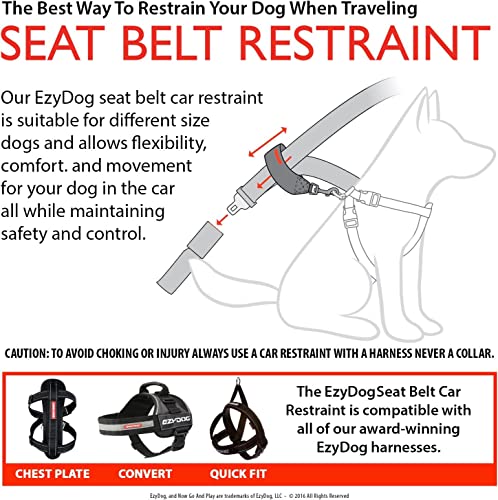EzyDog Universal Dog Seat Belt Restraint for Cars – Durable Easy to Use Seatbelt Attachment for Dog Harness with Superior Strength and Nylon Webbing