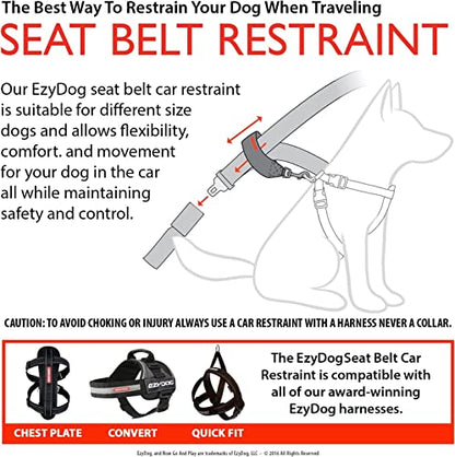 EzyDog Universal Dog Seat Belt Restraint for Cars – Durable Easy to Use Seatbelt Attachment for Dog Harness with Superior Strength and Nylon Webbing