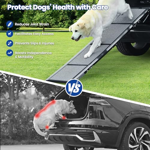 Dog Ramp for Car, Pawlify 71" x 17.3" Dog Ramps for Large Dogs with Anti-Pinch Handle and Anti-Slip Rug Surface, Folding Dog Ramp Up to 250LBS, Portable Dogs Car Ramp for SUV, Trucks - size: 71" L x 17.3" W