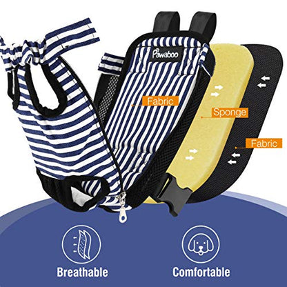 Pawaboo Pet Carrier Backpack, Adjustable Pet Front Cat Dog Carrier Backpack Travel Bag, Legs Out, Easy-Fit for Traveling Hiking Camping for Small Medium Dogs Cats Puppies, Medium, Blue & White Stripes - color: Blue & White Stripes, style: Medium (Pack of