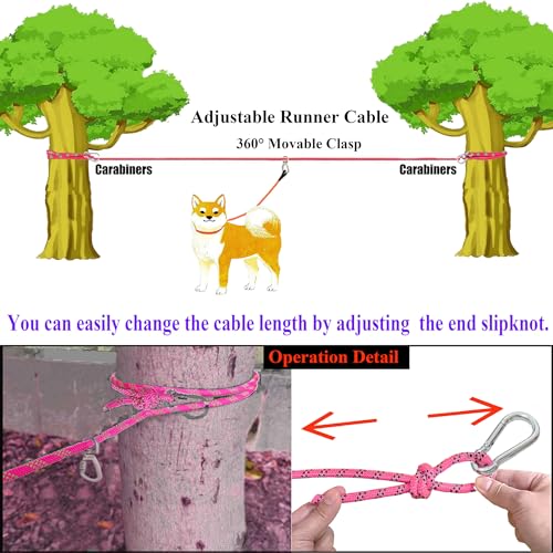 Dog Tie Out Cable for Camping, Adjustable 50/100ft Trolley Runner Cable for Dogs up to 300 lbs, Dog Lead Line with 360° Movable Clasp - size: 50ft