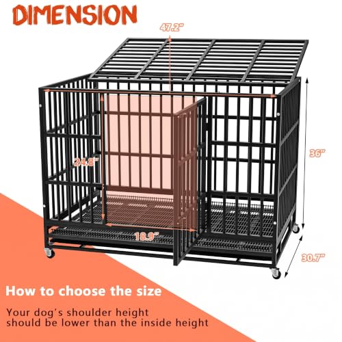 LEMBERI 48" Heavy Duty Dog Crate, Indestructible Escape-Proof Cage Kennel for Large Dogs, High Anxiety Dog Crate with Removable Wire Trays & Lockable Wheels, Extra Large XL XXL, Black - color: Black, size: 47.2"L x 30.7"W x 36"H