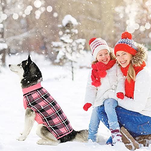 KOOLTAIL Dog Sweater Pet Knitted Clothes - Classic Plaid Pull Over Turtleneck Dog Sweaters with Leash Hole Warm Dogs Winter Pet Clothing for Small Medium Dogs Cats Puppy S - color: Plaid Pink, size: Small