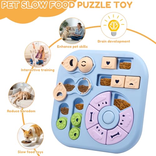 Interactive Dog Puzzle Toys Treat Dispensing Slow Feeder for Training and Mental Stimulating Dog Enrichment Toys for Puppy Cats Pet(Blue) - color: blue