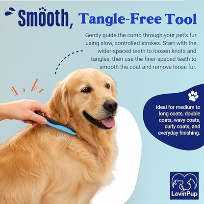 Pet Metal Comb for Dogs and Cats (2-Pack) - Stainless Steel Rounded Teeth for Painless Detangling - Dual-Spacing for Small & Large Pets with Comfort Grip Handle - Professional Grooming Tools - size: Comb