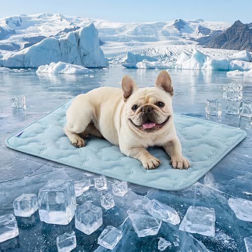 LE SURE Dog Cooling Mat for Medium Dogs - Q-Max>0.5 Breathable Thin Cool Crate Pad for Puppy with Chill Fiber and Innovative Mesh Base Design, Portable Washable Pet Kennel Mat for Summer, 29x21,Blue - color: Blue, size: 29" x 21" (Medium)