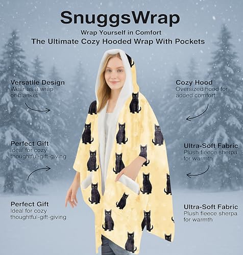 E&S Pets Sherpa Wearable Blanket Hoodie for Women – Soft Fleece Snuggs Wrap – 32 Dog & Cat Breeds – Warm Pet Lover Gifts - color: Black Cat