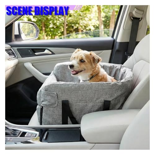 Small Dog Car Center Console Seat, Soft Portable Pet Booster Seat with Safety Tethers, Leash & Storage Pocket, Anti-Collapse Car Armrest Puppy Travel Bed for Cars, SUVs, Trucks (LightGray) - color: LightGray