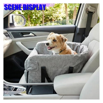 Small Dog Car Center Console Seat, Soft Portable Pet Booster Seat with Safety Tethers, Leash & Storage Pocket, Anti-Collapse Car Armrest Puppy Travel Bed for Cars, SUVs, Trucks (LightGray) - color: LightGray