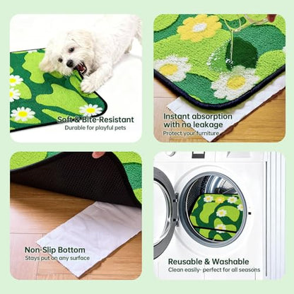 Qeils Reusable Puppy Pads for Small Dogs, Washable Pee Pads with Non-Slip , Absorbent Leakproof Mat for Crates, Playpens, Pet Beds & Whelping, Indoor Potty Training Grass Green, 18"x24", 2 Pack - size: 18"x24"(Pack of 2)