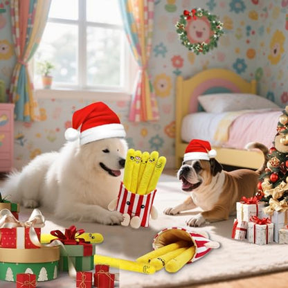 YZHDUXIU Dog Squeak Toys, 5 Pack Christmas French Fry PlushToys Interactive Cute Dog Toys for Small Dogs Holiday Dog - color: Red French Fry