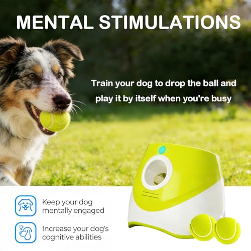OYE Dog Ball Launcher, Automatic Balls Thrower with 6 Balls for Dog, 2 Tennis Balls Throwing Machine with 10-30 ft Throw Distance, Interactive Pet Toys for Small and Medium Dogs (Green)