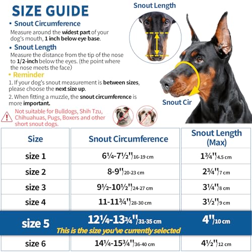 BARKLESS Dog Muzzle, Basket Muzzle Anti Biting Chewing, Sturdy Lightweight Cage Mouth Cover for Small Medium Large Sized Dogs, Allows Panting Drinking, Suitable for Grooming Trimming Training - size: 5 (Snout 12¼-13¾")