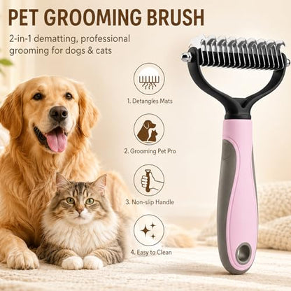 Pet Knotter for Dogs/Cats, Double Sided Pet Grooming Brush,Undercoat Rake Pets Brush for Long Hair Professional Deshedding Tool, Pets Hair Remover Shedding (Blue+Pink) - color: Blue+Pink