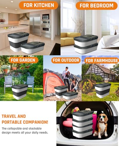 HOYTAMDAR 35lbs Dog Food Storage Container, Collapsible Dog Food Container, Wheels, Handle, Airtight Pet Food Storage Container, Scoop, 2L Small Dry Food Pail For Dog Cat Bird Food - color: Grey-35lbs