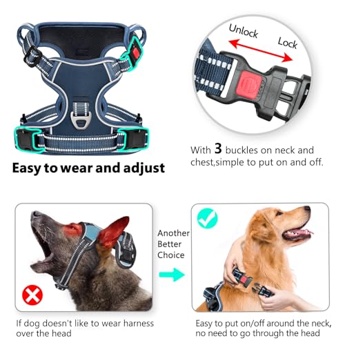 Timos Dog Harness Small Sized, No Pull Pet Harness with Neck Lockable Snap,No Choke Front Clip Dog Reflective Vest,Adjustable Metal Rings 3 Buckles,Easy Control Handle for Small Dogs Royal Blue S - color: Lock Royal Blue, size: Small (Pack of 1)