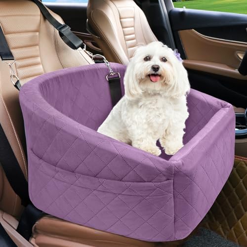 NEEZUKAR Dog Car Seat for Small Medium Dogs,Detachable Washable Dog Booster Seat Under 30lbs, Pet Car Seats Travel Bed with Storage Pockets and Safety Belt (Purple) - color: Purple