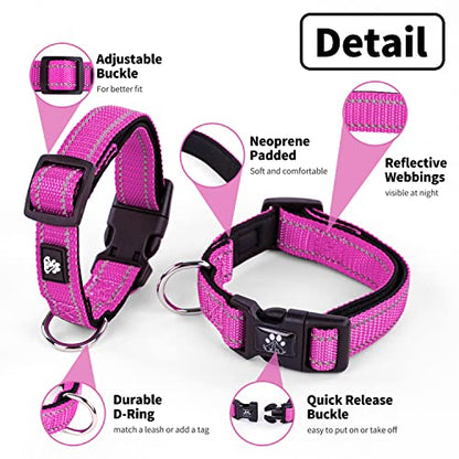 NESTROAD Dog Collar and Leash Set,Reflective Dog Collars with Quick Release Buckle,Adjustable Nylon Pet Collar for Small Medium Large Dogs(Small,Fuchsia Pink) - color: Fuchsia Pink, size: Small