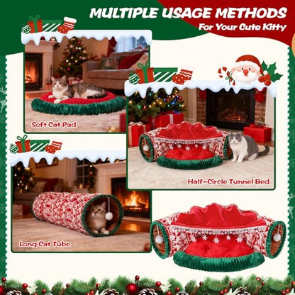 Cat Tunnel Bed, 2-in-1 Cat Tunnels for Indoor Cats, Soft Washable Covered Pet Cave Bed, Play Tube Pet Toys for Cats, Rabbits, and Small Animals