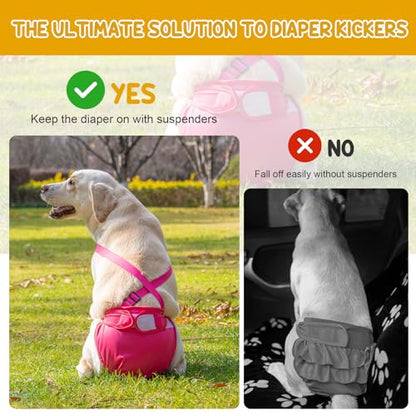 3 Pack Avont Washable Female Dog Diaper with Suspender, Reusable Girl Doggie Diapers for Small Medium Large Doggy in Heat Cycle Period Incontinence -XS - color: Black/Pink/Purple, size: XS