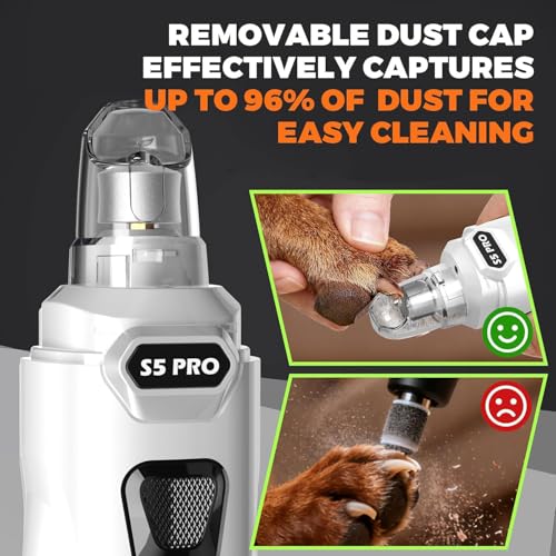 Whisper Quiet Dog Nail Grinder with 4 LED Lights, Safe & Stress-Free for Sensitive Dogs of All Breeds & Sizes, 3 Grinding Bits, 3-Speed, Pet Nail Trimmers, Rechargeable Painless Grooming Kit White - color: White