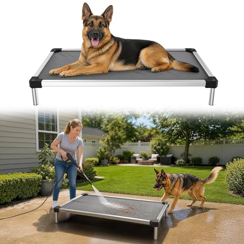 FXW TitanNest Chew-Proof Elevated Dog Bed, Raised Cot for Indoor/Outdoor/Camping Use, Durable & Washable Padded Pet Bed for Large Dogs, 47.0" L x 29.0" W x 7.3" H, Gray - color: Gray, size: Large Dog (47.0"L x 29.0"W x 7.3"H)