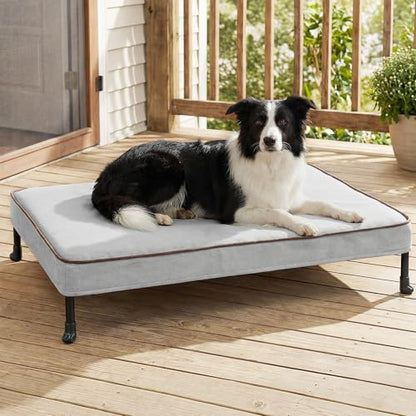 Veehoo Elevated Dog Bed with Waterproof Cushion Mat, Cooling Raised Dog Beds with Padded Top, Washable Outdoor Dog Bed, Orthopedic Pet Cot for Indoor & Outdoor, Medium Dog Bed 35.5" x 25", Dark Grey - size: 35.4"L x 25.2"W x 7.1"Th