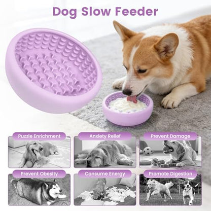 Dog Slow Feeder Licking Bowl,Freezeable Anxiety Relief Treat Dispenser, Non-Slip Anti-chocking Pet Dish, Interactive Puzzle Toy for Small Medium Breed,Freezable BPA Free Silicone Dishwasher Safe - color: purple, size: S