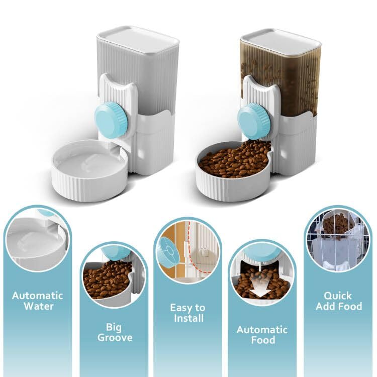 Hanging Cage Automatic Small Pet Food Bowl Water Bottle Dispenser, 1L Auto Gravity Pet Feeder and Waterer Set Kennel Feeding Station Crate Feeder Dish for Rabbit Puppy Cats Ferret (Blue) - color: Blue