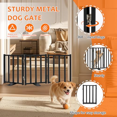 Snagle Paw Short Dog Gate,16.5" Tall Freestanding Metal Dog Gate Only for Small Dogs with Support Feet Easily Step Over,Up to 36" Wide Puppy Gate Indoor for Stairs,Doorways(Black,3 Panel) - size: Black-3 Panels 16.5"H*36"W