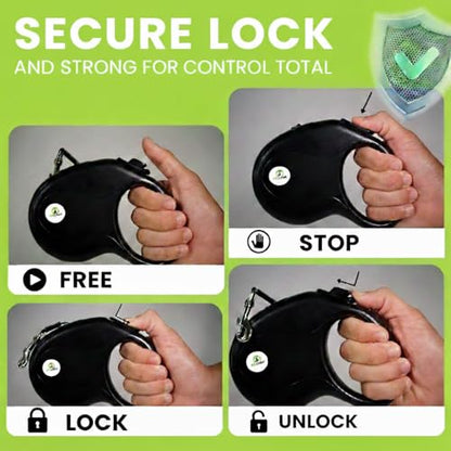 Retractable Dog Leash for Small and Medium Dogs, 3 in 1 Kit with Waste Bag Dispenser & Rope Toy, Controlled Walking Leash