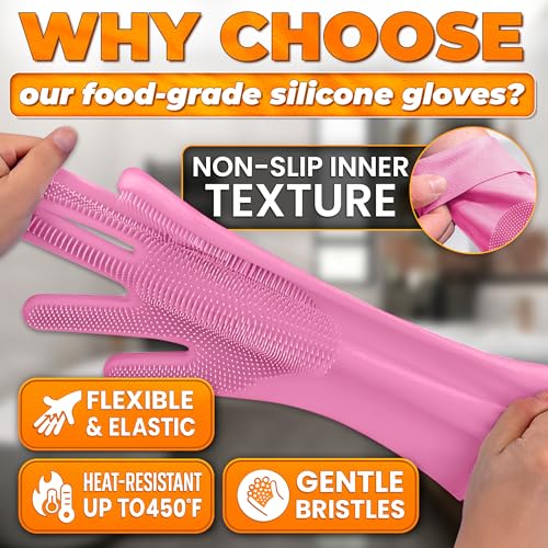 Cat and Dog Shampoo Gloves with 3000 Soft Bristles – 2-in-1 Dog Bath Gloves 11.6", Durable Silicone, Saves Shampoo | Massage, Grooming & Clean Wet or Dry – Made for Every Breed and Coat Style (Pink) - color: Pink
