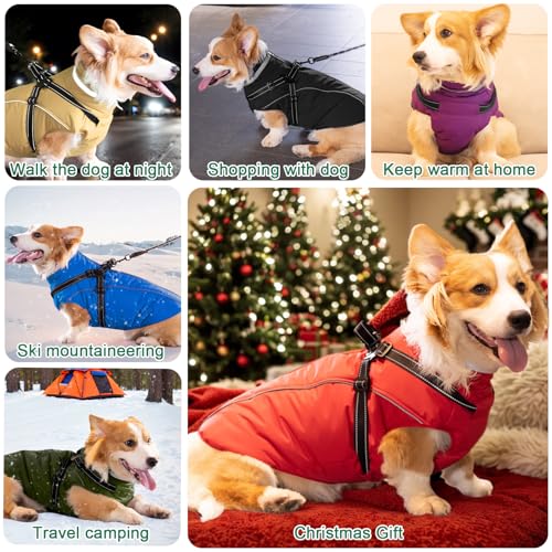 Fragralley Dog Coat with Harness Built in, Waterproof Windproof Reflective Warm Puffer Jacket, Fleece Lined Vest Winter Parka for Small, Medium, Large Dogs - color: Grey, size: Small