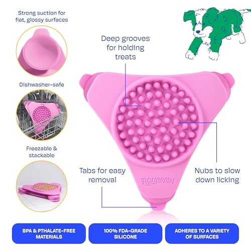 Aquapaw Anti-Slip Dog Lick Mat - Suction Cup Slow Feeder Pad - Calming Bath & Grooming Aid - Mental Stimulation Treat Toy - Pink - size: 1-Pack Regular