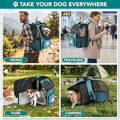 PetAmi Expandable Dog Backpack Carrier for Cats & Pets, Breathable Cat Carrier Backpack with Top Window & Multi-Entry, Ventilated Foldable Travel Carrier for Small Medium Pets up to 18 lbs, Teal Blue - color: Turquoise