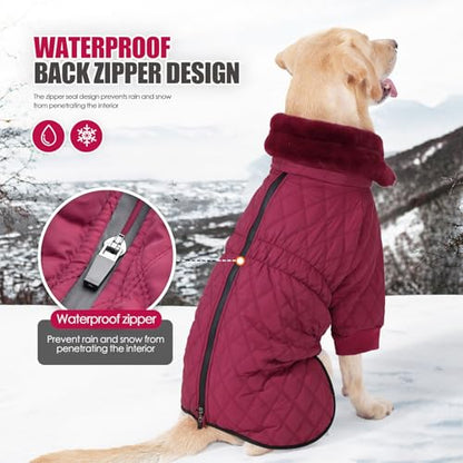 Warm Dog Coat with Double Zipper, Winter Dog Clothes for Small Medium Large Dogs, Turtleneck Dog Puffer Jacket, Two Legs Dog Cold Weather Coats, Wind & Waterproof Dog Winter Jacket - color: Red, size: Medium
