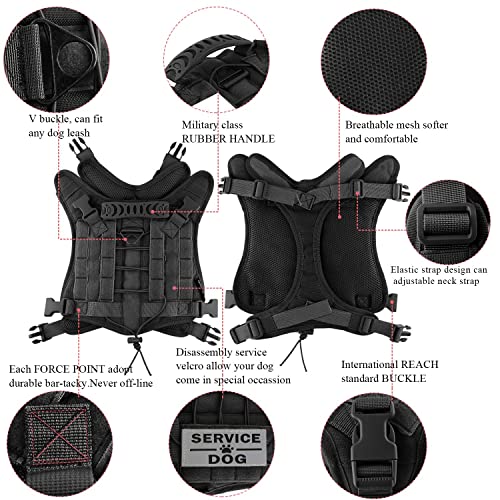 Tactical Service Dog Vest Harness for Medium Large Dog, Military K9 Training Dog Vest with Molle System Adjustable Tactical German Shepherd Harnesses with Handle - color: Black, size: Large (Pack of 1)