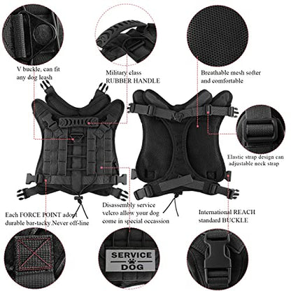 Tactical Service Dog Vest Harness for Medium Large Dog, Military K9 Training Dog Vest with Molle System Adjustable Tactical German Shepherd Harnesses with Handle - color: Black, size: Large (Pack of 1)